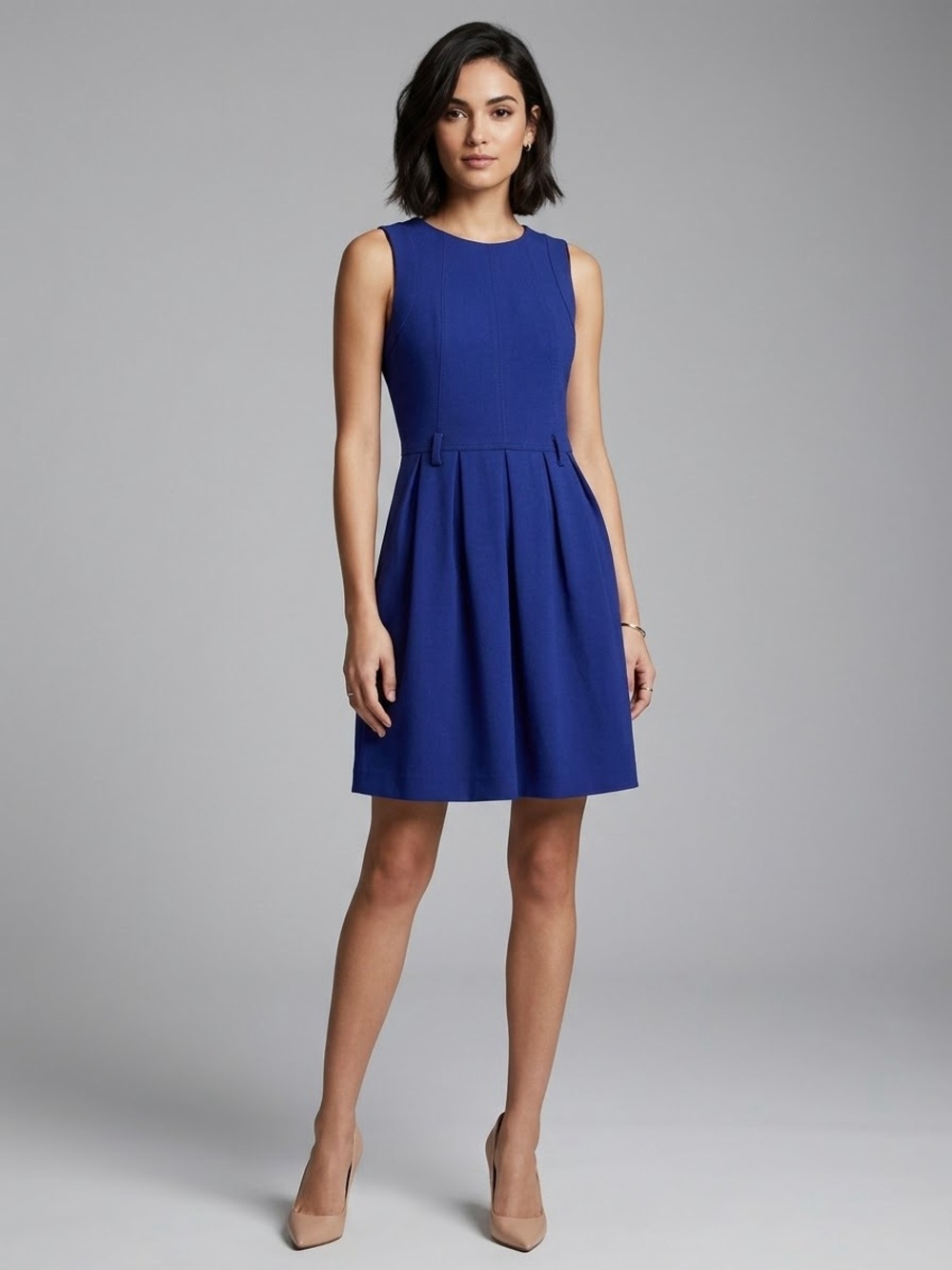 Theory Royal Blue Sleeveless Pleated Mini Dress